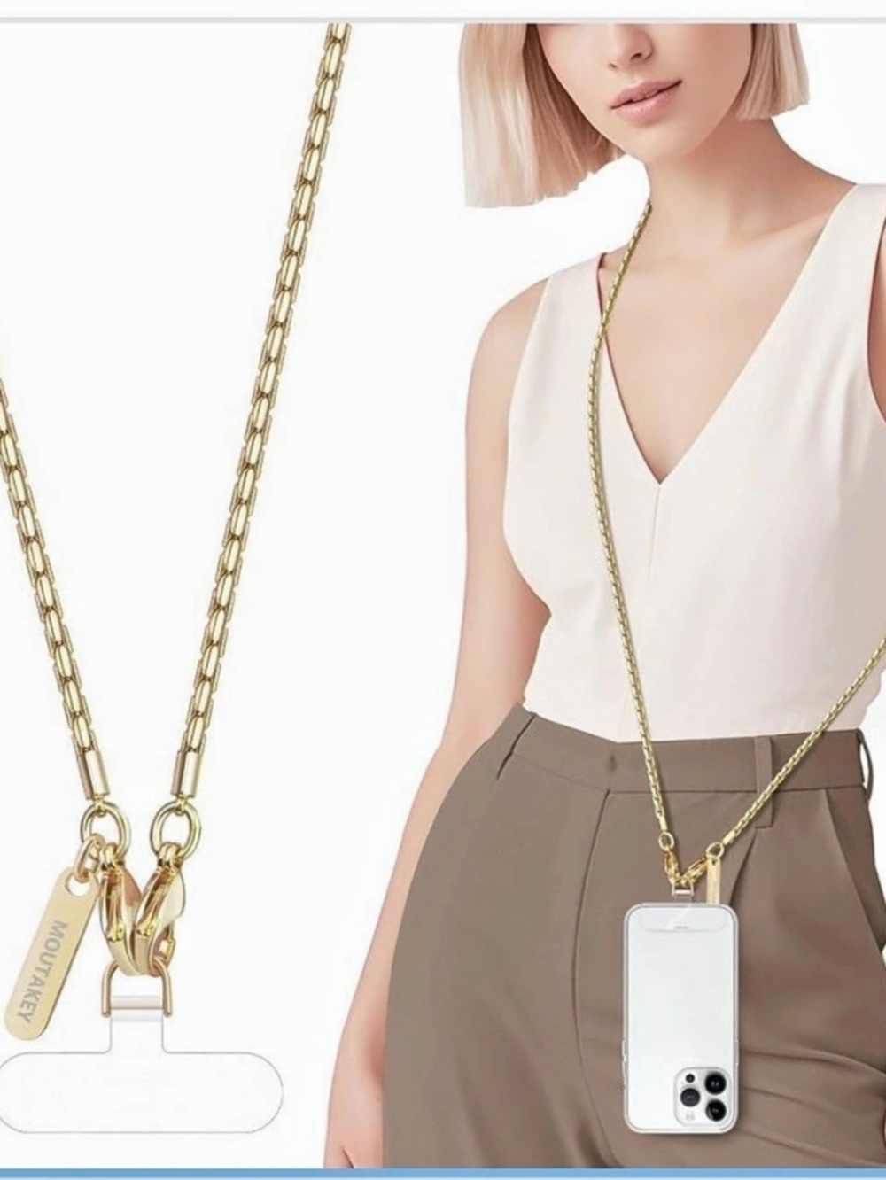 Crossbody Phone Chain Strap Gold